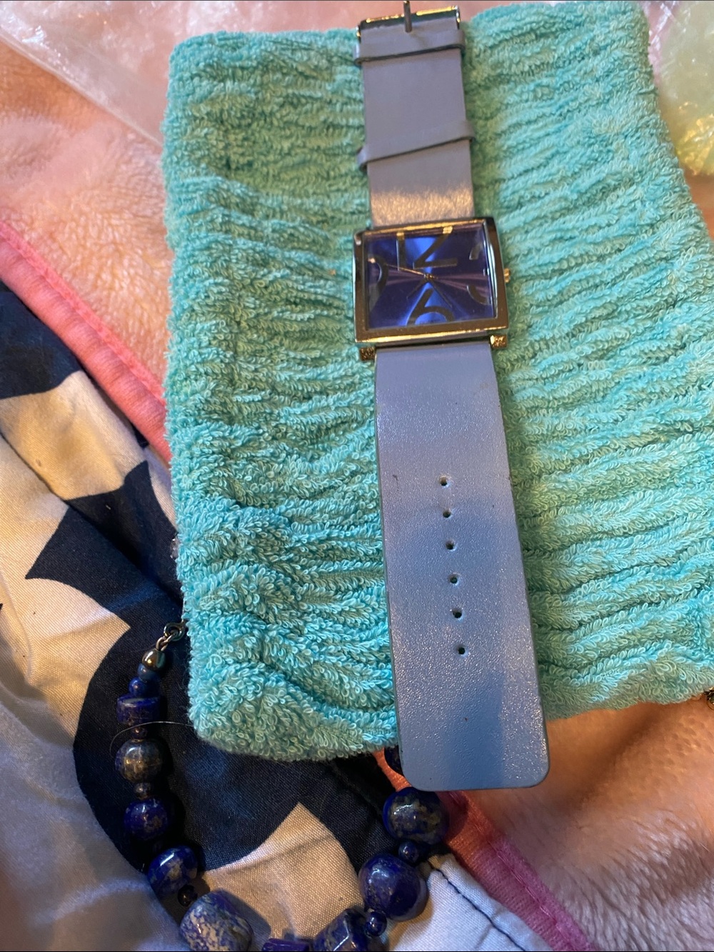 Gruen Square Face Blue Leather Strap Watch